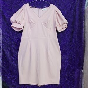 Aisize Vintage Redefined Womens Sz XXL Puff Sleeve Pencil Dress Knee Length Pink